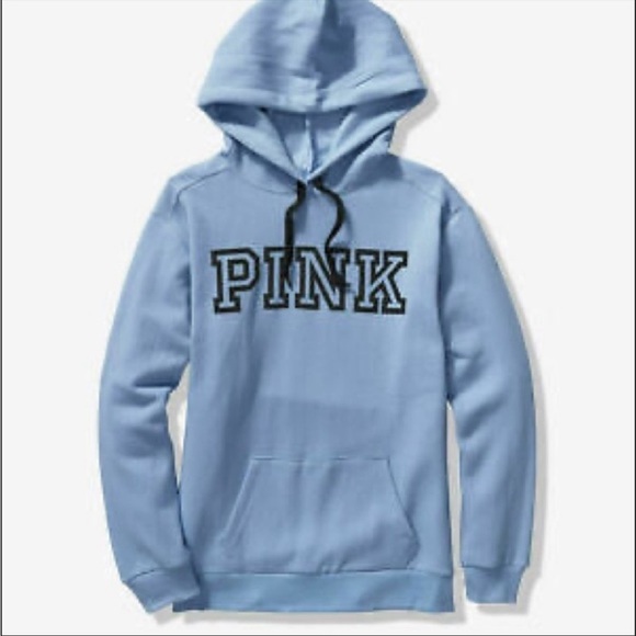 NWT Victoria’s Secret Pink Pullover Ice Topaz Blue Hoodie L - Picture 1 of 5